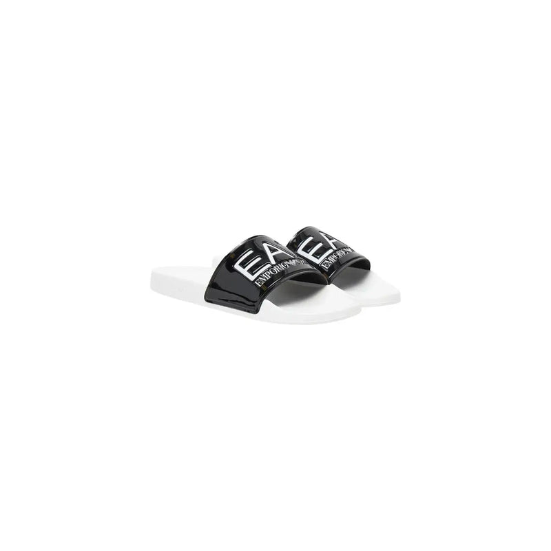 Ea7 Schwarze PVC-Herrenpantoffeln mit glänzendem schwarz-weißem Emporio Armani-Logo