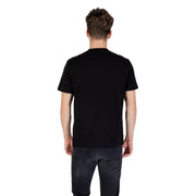 Ea7 Men black round neck cotton elastane T shirt paired with dark grey jeans