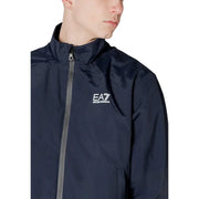 Marineblauer, leichter EA7 Herrenblazer mit Reißverschluss, Rollkragen und weißem Logo-Stickerei auf der Brust.