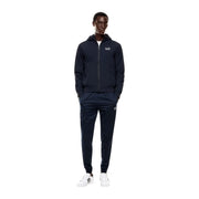 Marineblauer EA7 Herren-Trainingsanzug aus Polyamid mit Kapuzenjacke und Hose, weißes Logo, Herbst/Winter
