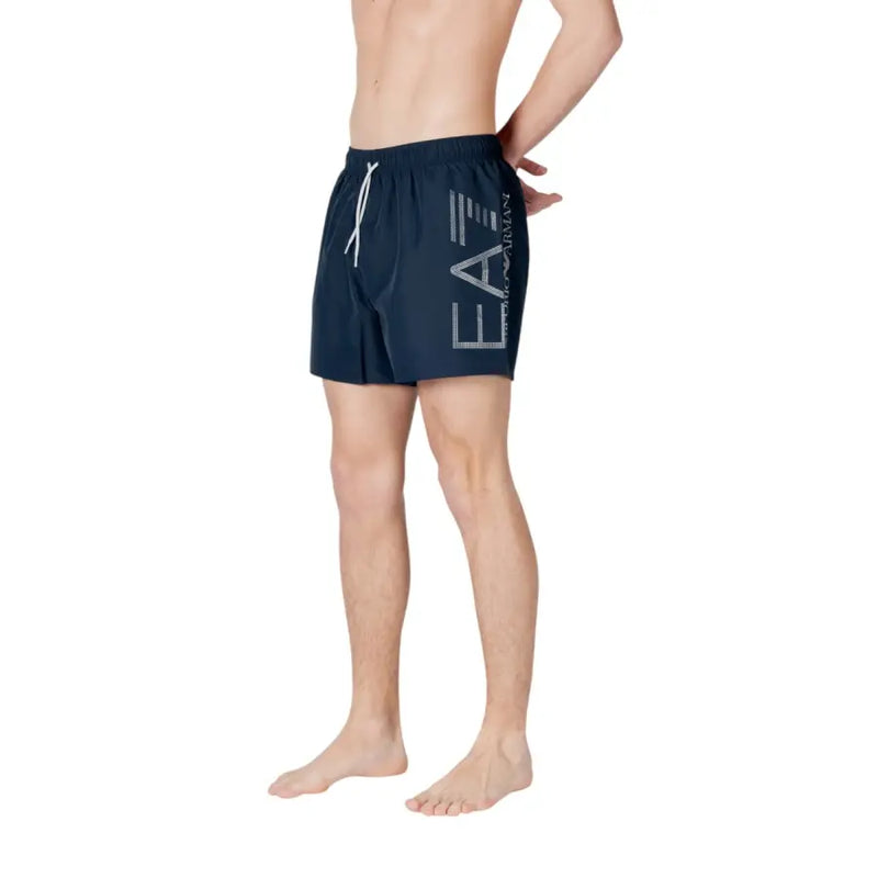 Marineblaue EA7 Herren-Badehose aus Polyester mit weißem Kordelzug und Logo an der Seite für Badebekleidung