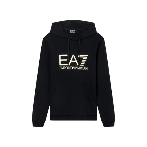 Schwarzer EA7 Emporio Armani Baumwoll-Hoodie mit auffälligem weißen Logo auf der Brust für Herbst und Winter