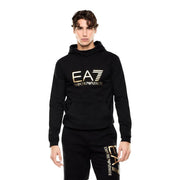 Schwarzer EA7 Emporio Armani Baumwoll-Hoodie und passende Jogginghose mit goldenem Logo für Herren, Herbst/Winter-Kollektion