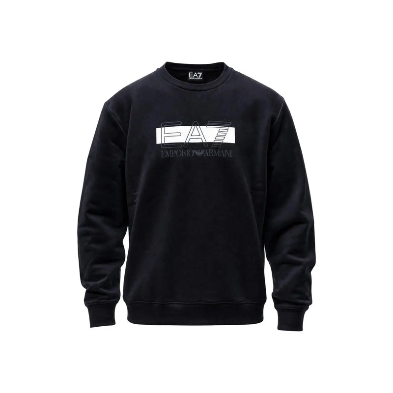 Ea7 Schwarzes Herren-Sweatshirt aus Baumwolle mit markantem weißen und grauen Emporio Armani-Logo auf der Brust, normale Passform