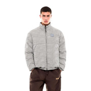 Ea7 Graue Herren-Steppjacke aus Polyester-Mischgewebe mit Reißverschluss am Rollkragen, wiederholtem EA7-Logo-Muster und Brustaufnäher