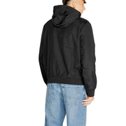 Ea7 Schwarze, wattierte Herrenjacke mit Kapuze aus Nylon mit gerippten Bündchen und langen Ärmeln für leichten Tragekomfort