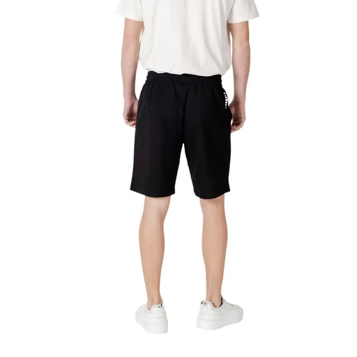 Ea7 men black athletic shorts with drawstring waistband and side pockets designed for comfortable activewear