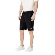 Black ea7 emporio armani men shorts featuring a white logo on the lower left leg ideal for casual wear