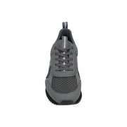 Ea7 Graue Herren-Sneaker aus Polyamid zum Hineinschlüpfen mit grauen Mesh- und Wildledereinsätzen, schwarzer Gummisohle und weißen Streifenakzenten.