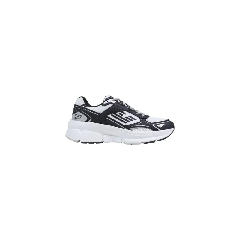 Schwarze und weiße EA7 Herren-Sneaker mit klobiger Sohle, Obermaterial aus Mesh und Schnürung aus Polyester