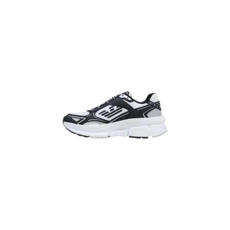 Schwarze und weiße ea7 Herren-Sneaker mit klobiger Sohle, Schnürschuhe aus Polyester mit Mesh- und Synthetik-Overlays