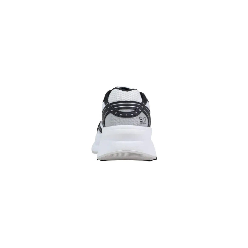 Ea7 men sneakers black and white with mesh upper, padded collar, chunky midsole, and lace up polyester design