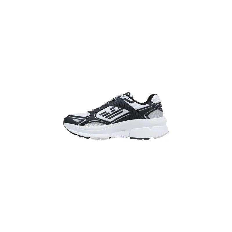 Black and white ea7 men sneakers with chunky sole lace up polyester shoes featuring mesh and synthetic overlays