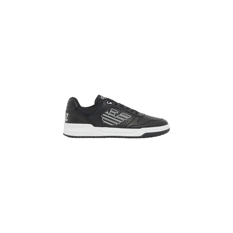 Ea7 Schwarze Herren-Sneaker aus Polyurethan mit weißem Logo-Detail und kontrastierender weißer Zwischensohle