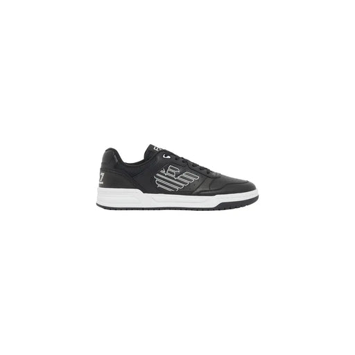 Ea7 Schwarze Herren-Sneaker aus Polyurethan mit weißem Logo-Detail und kontrastierender weißer Zwischensohle