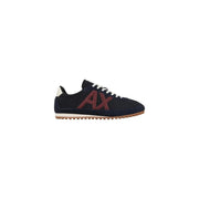 Ea7 Herren-Sneaker, marineblau, Wildleder, niedrigtop mit bordeauxrotem Axt-Logo, weißen Schnürsenkeln und Gummisohle für den Freizeitgebrauch