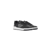 Ea7 Schwarze Herren-Sneaker aus Polyurethan mit weißem Emporio Armani-Logo und kontrastierender weißer Gummisohle