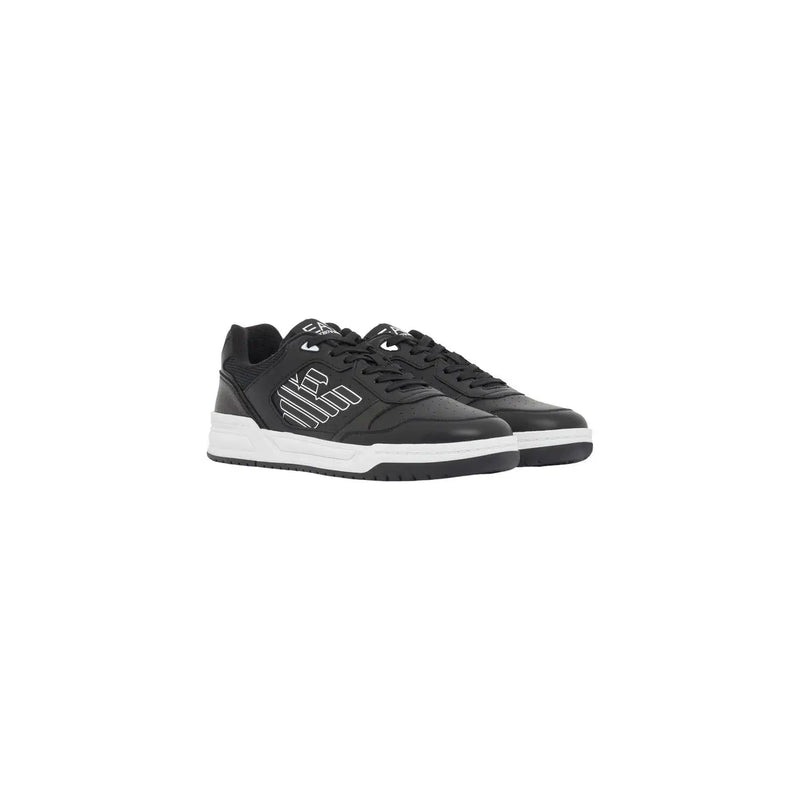 Ea7 Schwarze Herren-Sneaker aus Polyurethan mit weißem Emporio Armani-Logo und kontrastierender weißer Gummisohle
