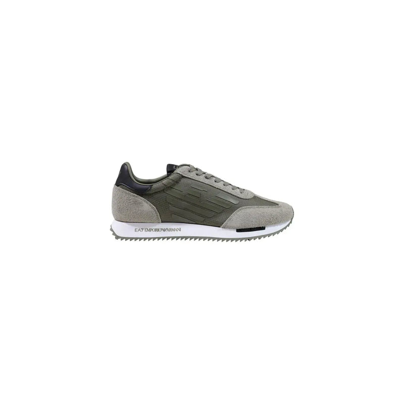 Olivgrüne und graue Wildleder- und Mesh-Sneaker EA7 von Emporio Armani für Herren mit schwarzen Akzenten, Freizeitschuhe