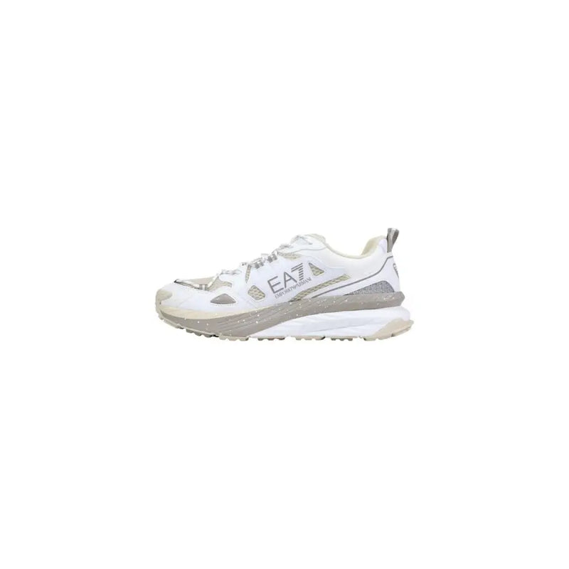 Ea7 Herren-Sneaker, graue Schnürschuhe aus Polyester mit weiß-grauem, strukturiertem Mesh-Obermaterial und silberfarbenem Metallic-Logo