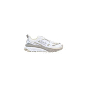 Ea7 Herren-Sneaker aus grauem Polyester, Schnürschuhe mit weißem Trailrunning-Finish, silbernen Akzenten und profilierter Sohle