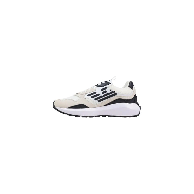 Cream and black EA7 men sneakers with bold logo and chunky white polyurethane midsole from spring summer collection