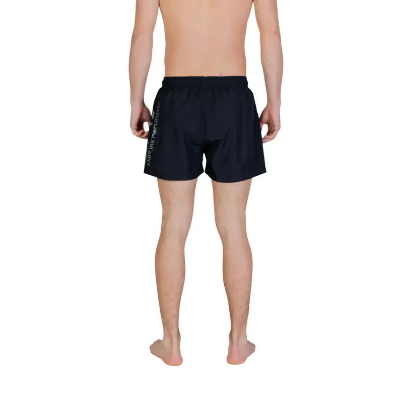 Schwarze Emporio Armani EA7 Herren-Badehose mit Polyesterschnürsenkeln, Taschen und dezentem Seitenlogo