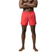 Ea7 Herren-Badehose aus leuchtend rotem Polyester mit grauem Logo, weißen Kordelzügen und Seitentaschen