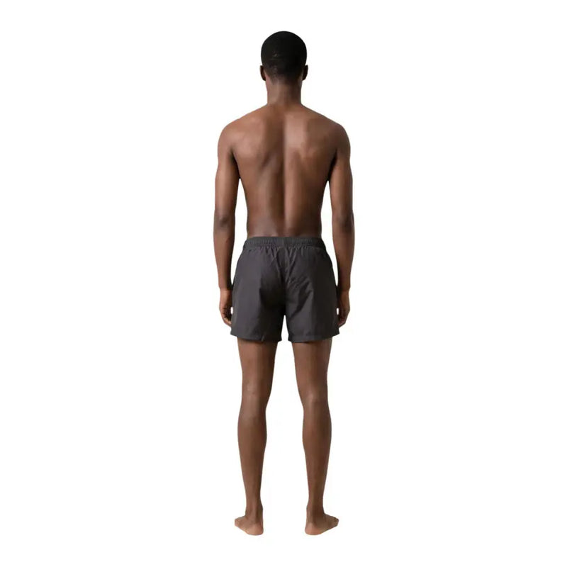 Dunkelgraue, leichte ea7 Herren-Badehose mit elastischem Bund aus schwarzem Polyester und Taschen