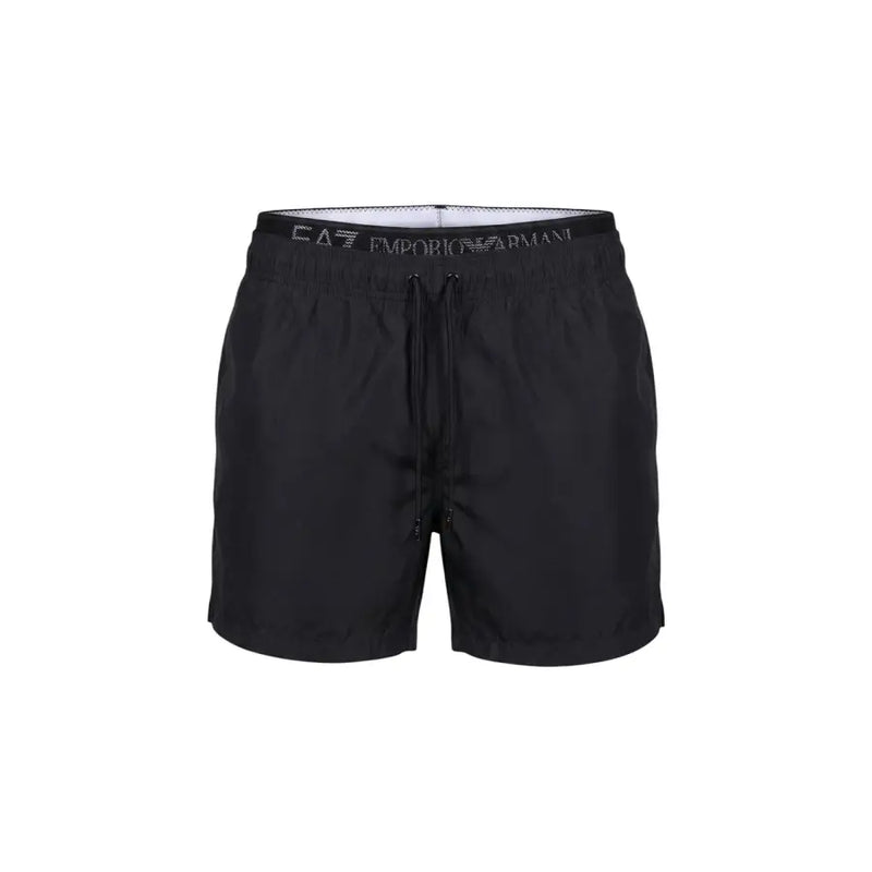 Schwarze Emporio Armani EA7 Herren-Badehose mit Kordelzugbund, Polyestertaschen, 7M001689
