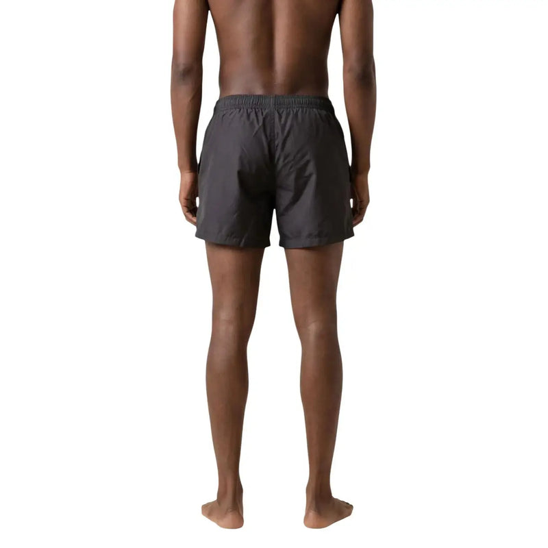 Dark gray lightweight EA7 men swimwear trunks with elastic waistband polyester pockets for comfortable use