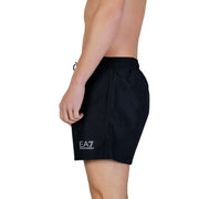 Schwarze ea7 Emporio Armani Polyester-Badehose mit weißem Logo am linken Bein und Taschen für Herren