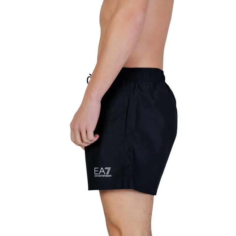 Schwarze ea7 Emporio Armani Polyester-Badehose mit weißem Logo am linken Bein und Taschen für Herren