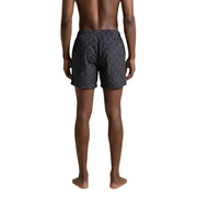 Ea7 Schwarze Herren-Badeshorts aus Polyester mit Taschen, dunkel gemustert mit dezentem geometrischem Design