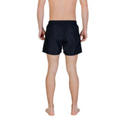 Black ea7 men swimwear polyester shorts with pockets featuring a sleek design and elastic waistband
