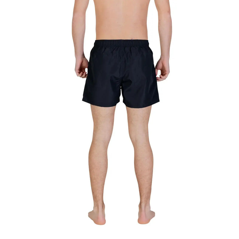 Black ea7 men swimwear polyester shorts with pockets featuring a sleek design and elastic waistband