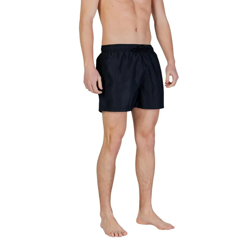 Ea7 men swimwear black polyester swim trunks with elastic waistband drawstring and pockets for casual use