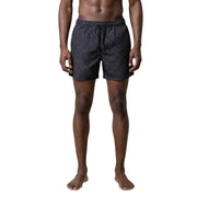 Ea7 Schwarze Herren-Badeshorts aus Polyester mit Taschen, dunkelgrauen Badehosen und einem dezenten geometrischen Muster