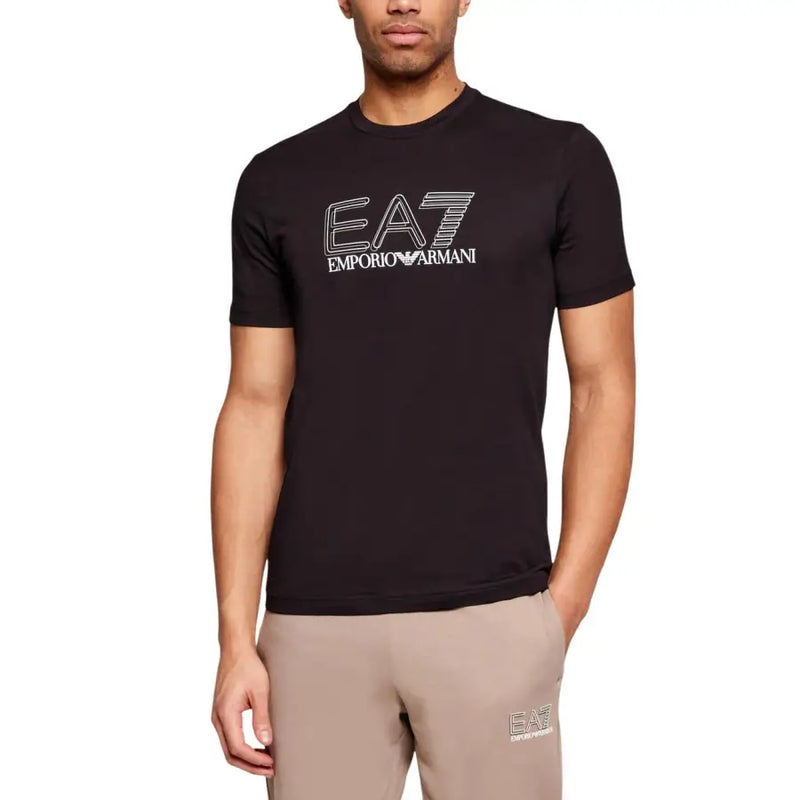 Schwarzes kurzärmeliges Baumwollhemd Ea7 Männer t-shirt mit weißem ea7 Emporio Armani Logo auf der Brust