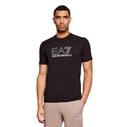 Black ea7 emporio armani men t-shirt with white logo printed across the chest in cotton fabric