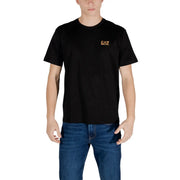 Black Ea7 Emporio Armani men t-shirt with small gold logo on left chest suitable for casual wear