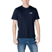 Marineblaue EA7 Emporio Armani Herrenjacke t-shirt mit weißem Logo auf der linken Brustseite aus kurzärmeligem Baumwollstoff