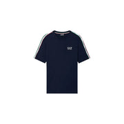 Marineblau Ea7 Männer t-shirt mit weiß-grün-rot gestreiften Schulterpartien, die ein sportliches Design unterstreichen