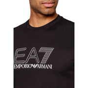 Schwarzer ea7 Emporio Armani Herrenanzug t-shirt mit einem markanten, weiß umrandeten Logo mit Streifenmuster auf der Vorderseite
