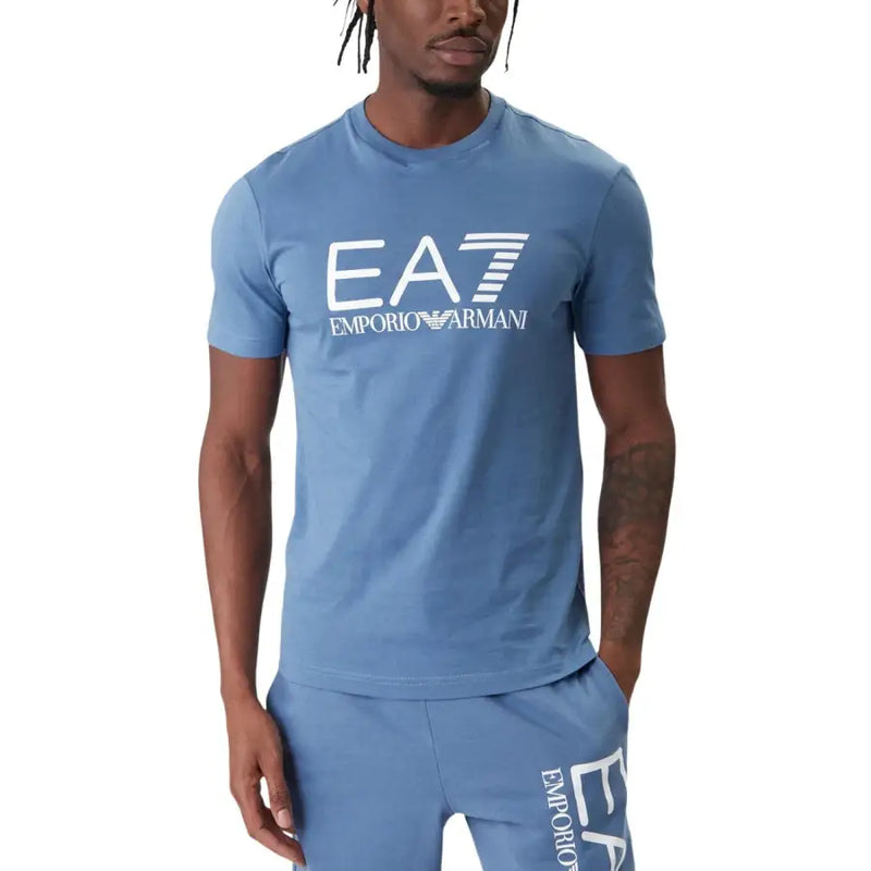Blau Ea7 Emporio Armani Herren t-shirt mit weißem Logo und Schriftzug, bequemer Baumwollstoff für Freizeitkleidung
