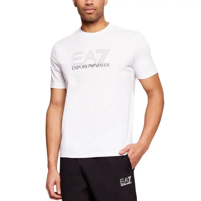 Weiße ea7 Emporio Armani Herrenschuhe t-shirt mit kurzen Ärmeln und einem dezenten, umrandeten Logo auf der Brust