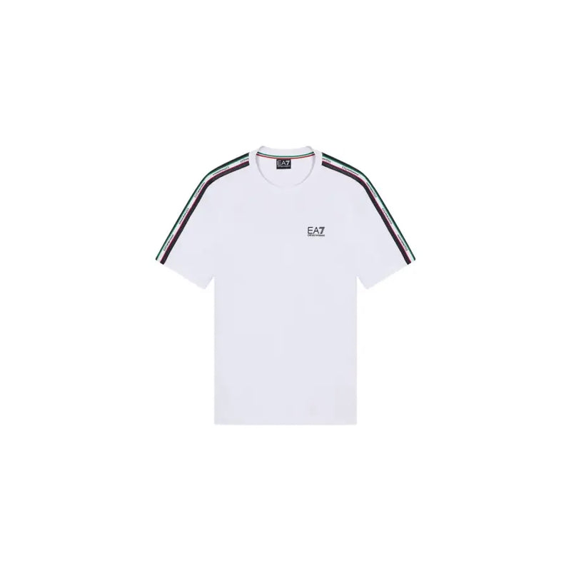 Weiße ea7 Emporio Armani Herrenschuhe t-shirt mit gestreiften Schulterakzenten und kurzen Ärmeln für lässige Kleidung