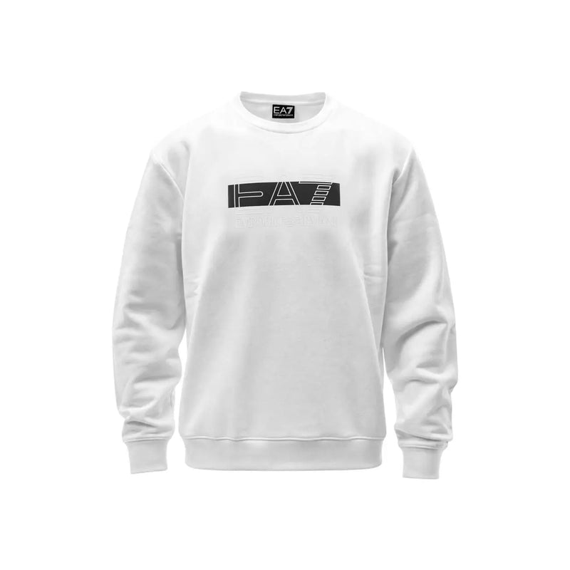 Ea7 Weißes Herren-Sweatshirt aus Baumwolle in normaler Passform mit schwarzem, rechteckigem Logo auf der Brust