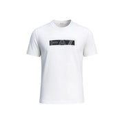 Ea7 Herren weiße Baumwolle t-shirt Klassische Passform mit markantem, schwarzem, rechteckigem Logo und stilisiertem Schriftzug auf der Brust