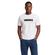 Ea7 Weißes Herren-T-Shirt aus Baumwolle in klassischer Passform mit schwarzem, rechteckigem Logo auf der Brust